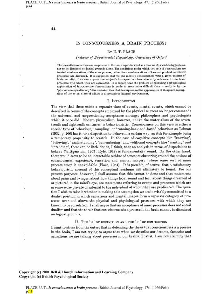 Consciousness as a Brain Process | PDF