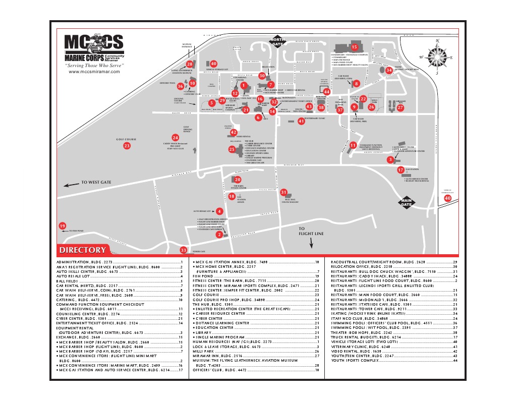MCAS Miramar Base Map and Directory | PDF | Sports | Service Industries
