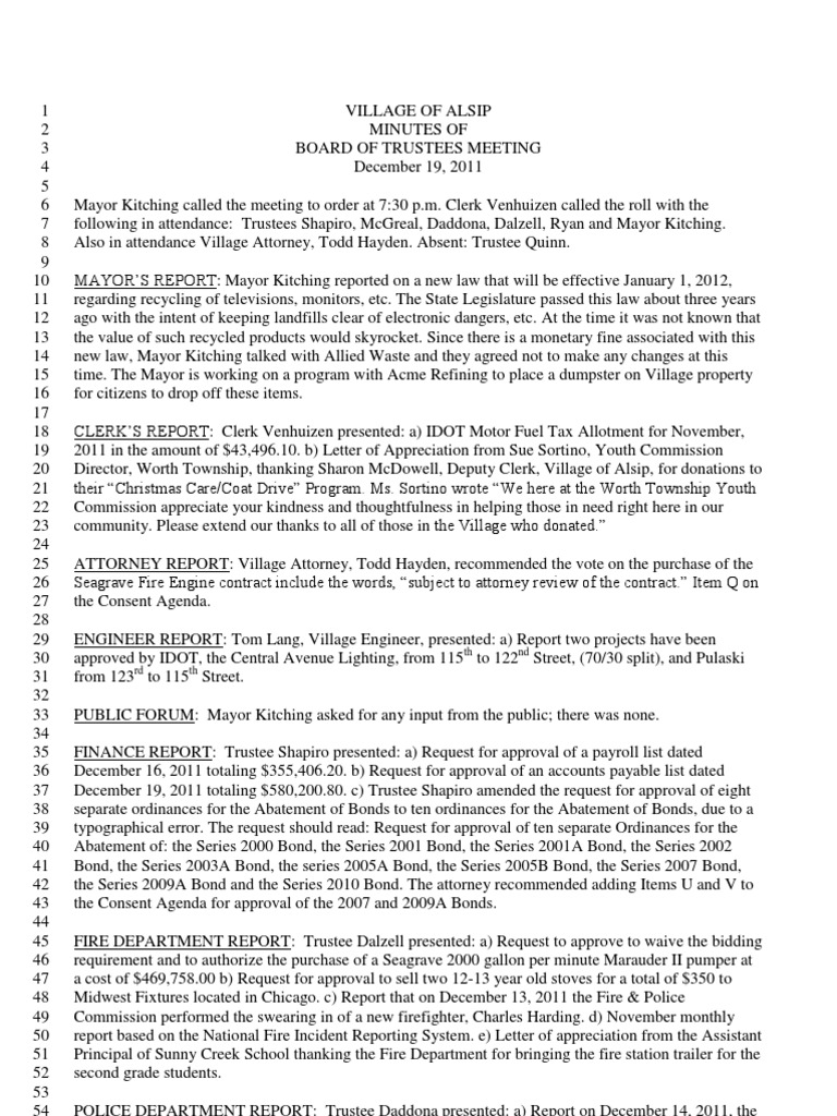 Alsip December 19 2011 Board PDF Property Tax Taxes