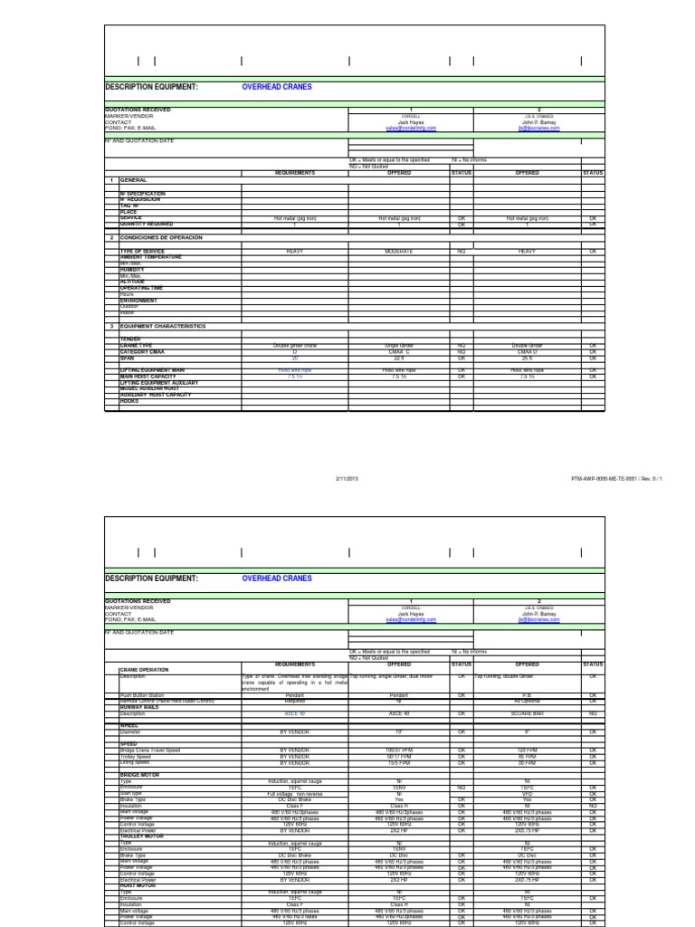 Technical Evaluation Overhead Cranes PDF Crane (Machine) Voltage