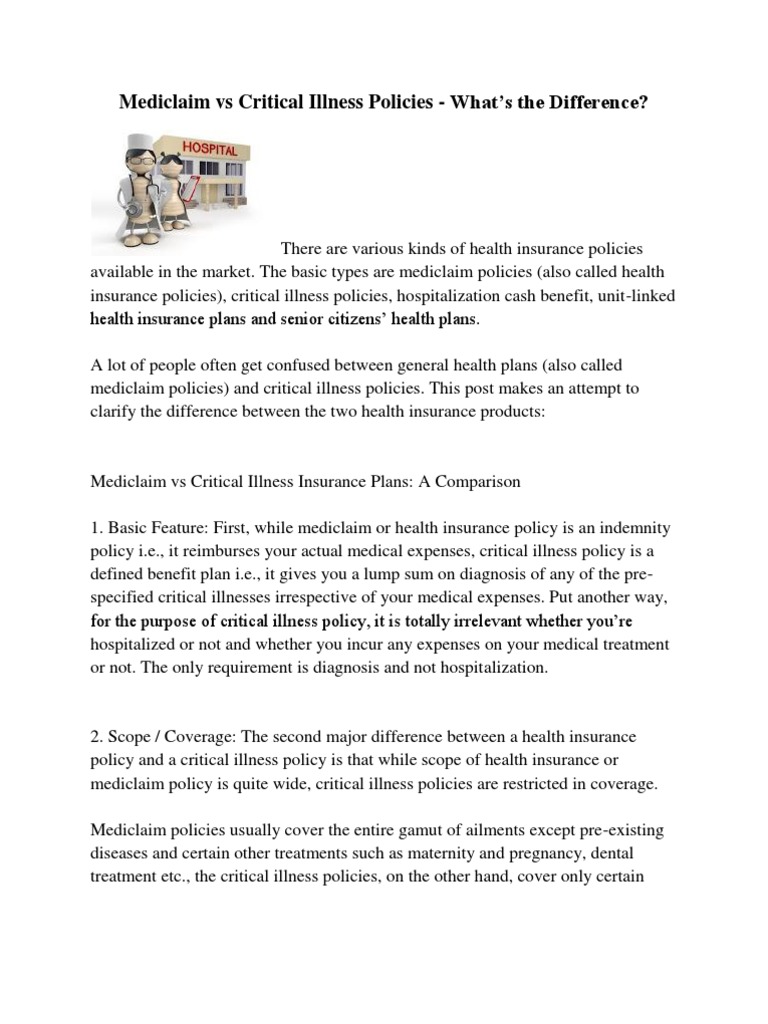 Mediclaim Vs Critical Illness Policies Insurance Medicaid