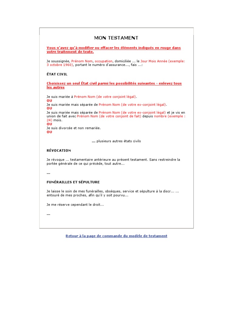 Modele De Testament Gratuit