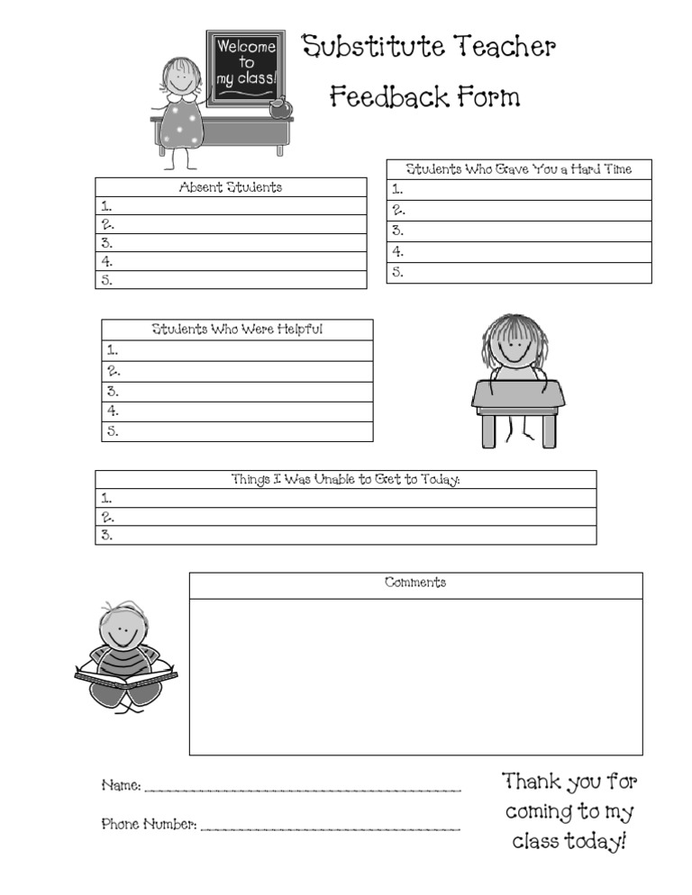 Substitute Teacher Feedback Form