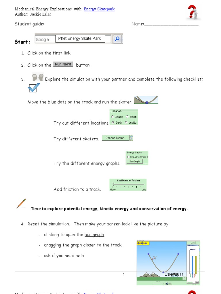 Energy Skate Park Simulation Conservation Of Energy Answer Key