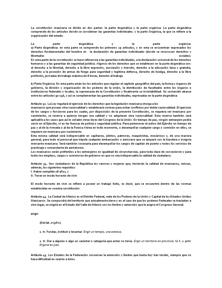 La Constitucion Mexicana Se Divide En Dos Partes Derecho