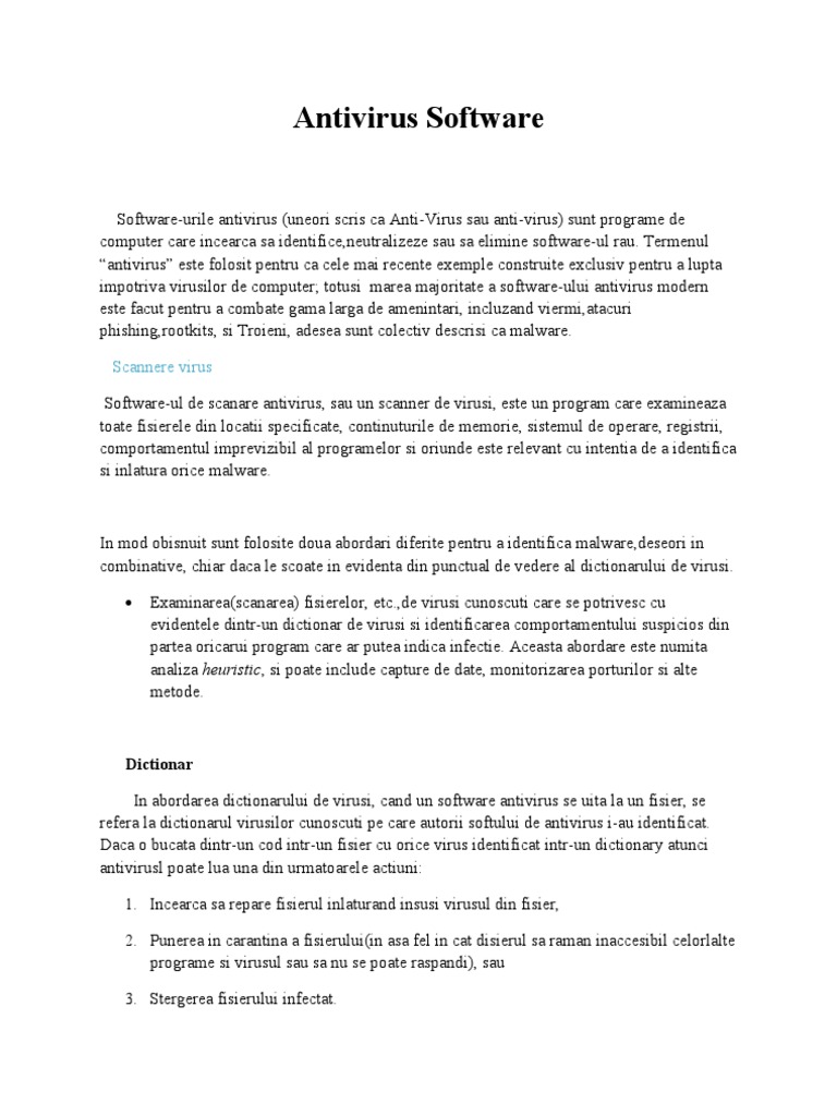 Referat Informatica Antivirus | PDF