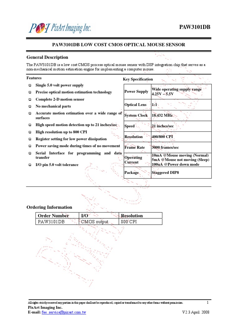 PAW3101DB Optical Mouse Sensor Guide | PDF | Integer (Computer Science ...