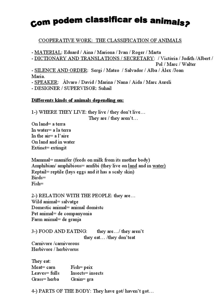 Animal Classification Guide | PDF | English Language | Photograph