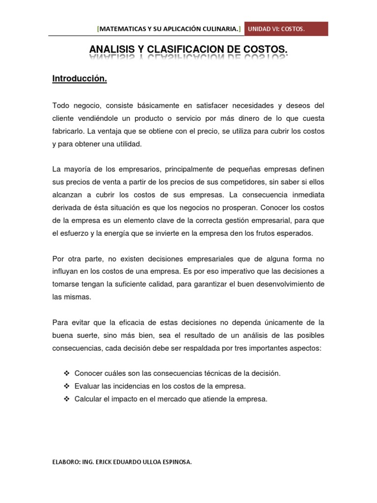 Clasificación y Análisis de Costos | PDF | Costo | Beneficio (economía)