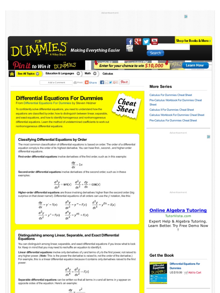 Differential Equations For Dummies Search PDF Differential