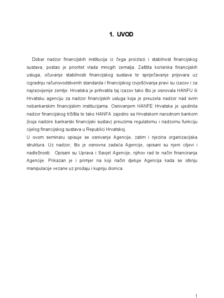 HANFA - Hrvatska Agencija Za Nadzor Financijskih Usluga | PDF