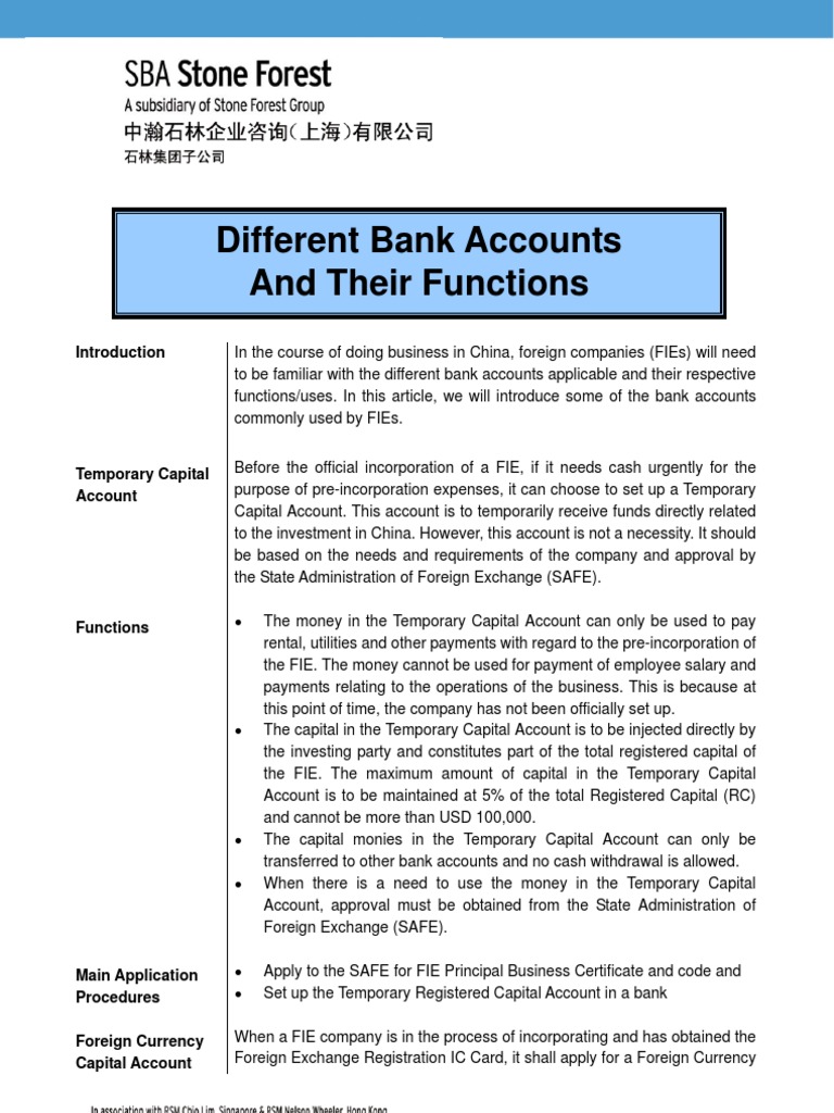 Doing Business in China Different Bank Accounts and Their Functions