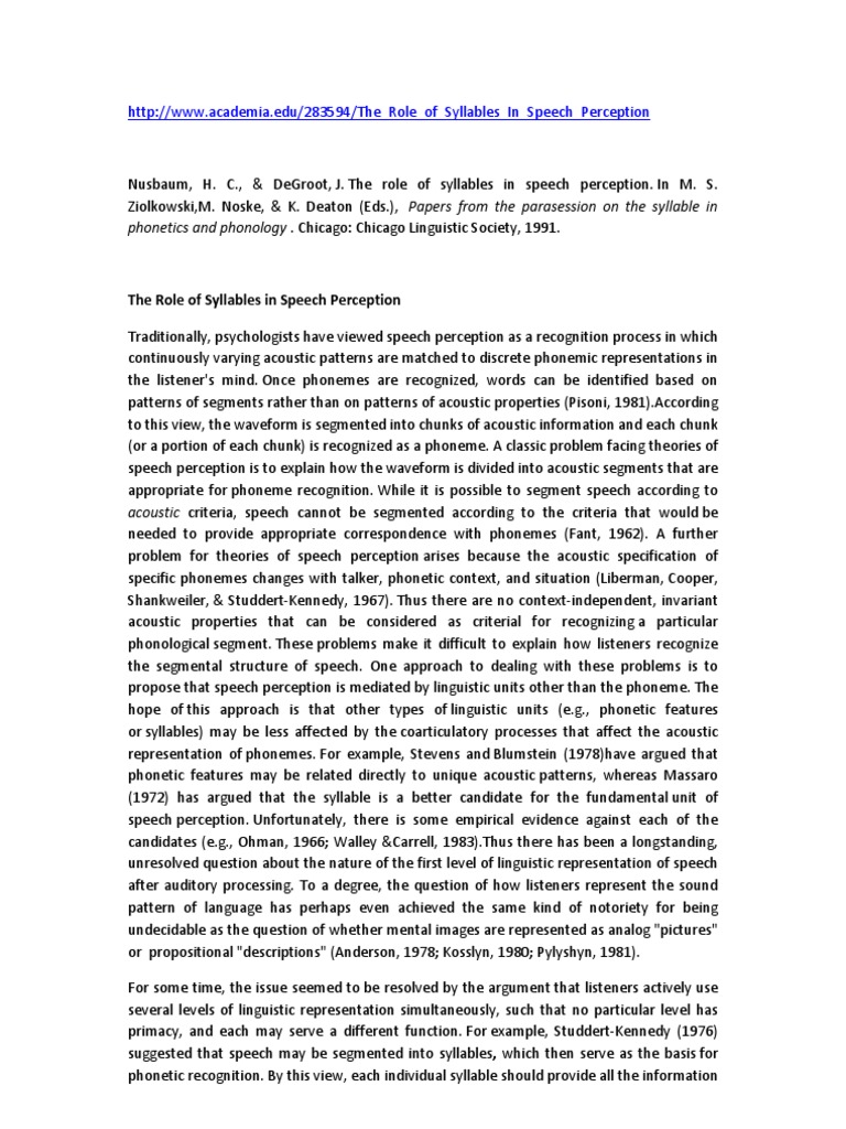 Syllables' Impact on Speech Perception | PDF | Syllable | Perception