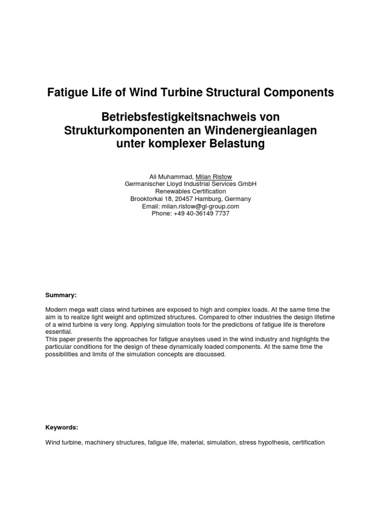 Wind Turbine Fatigue Life Analysis | PDF | Technology & Engineering