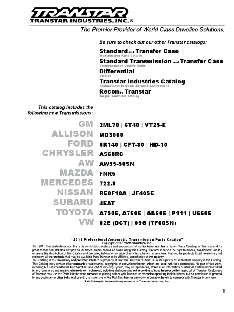 2011 Transtar Automatic Transmission Catalog PDF