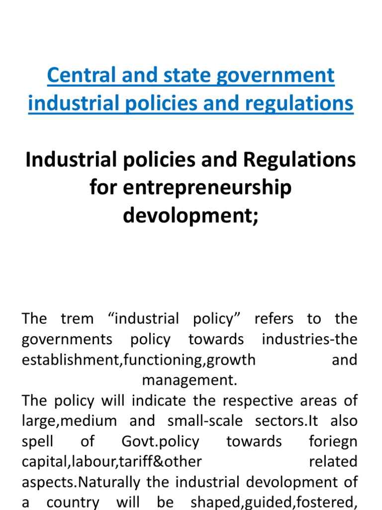 Central and State Government Industrial Policies and Regulations PDF
