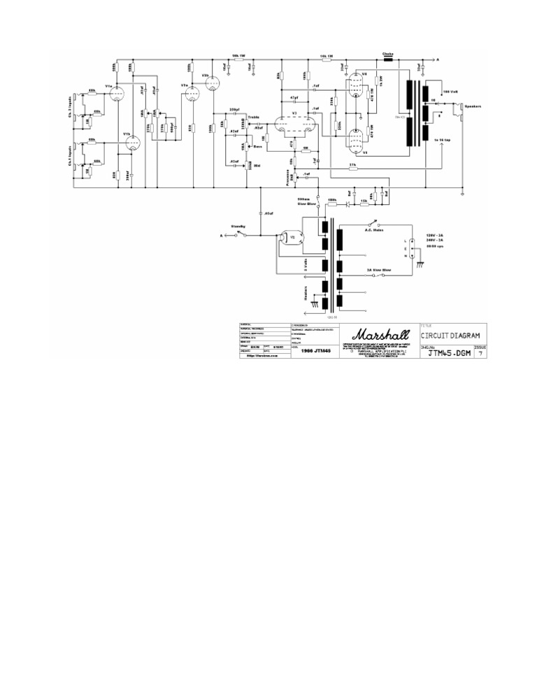 Marshall Plexi 1966 Jtm45 Schematic PDF Musical Instruments Music
