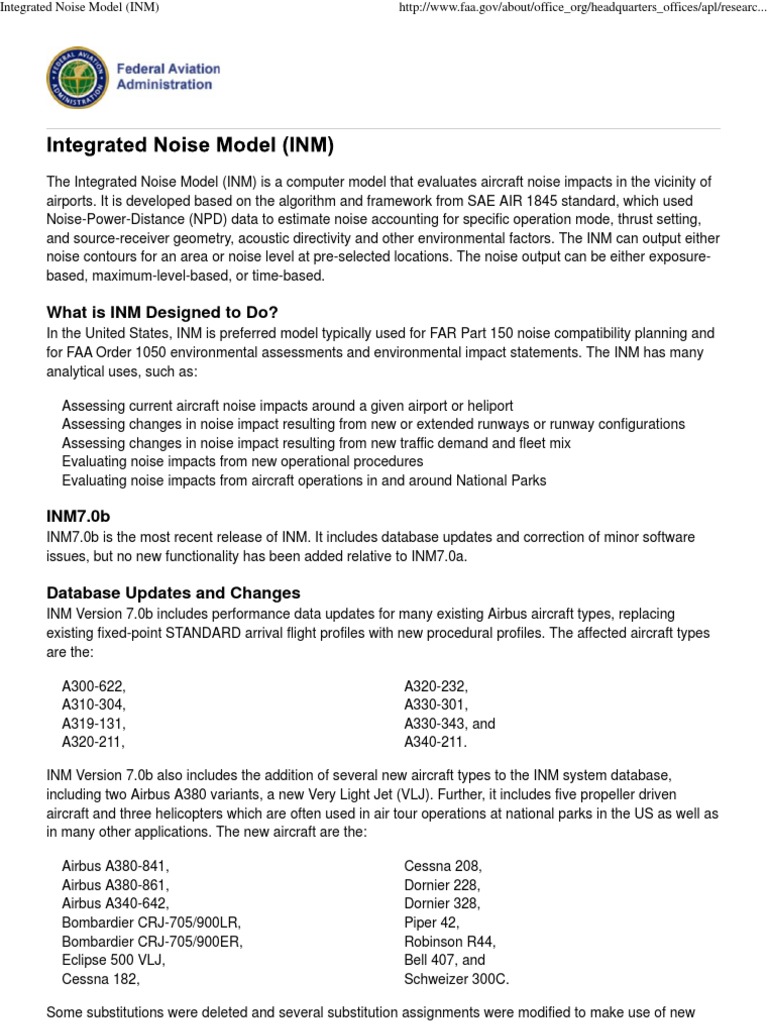 Integrated Noise Model (INM) PDF Aircraft Databases