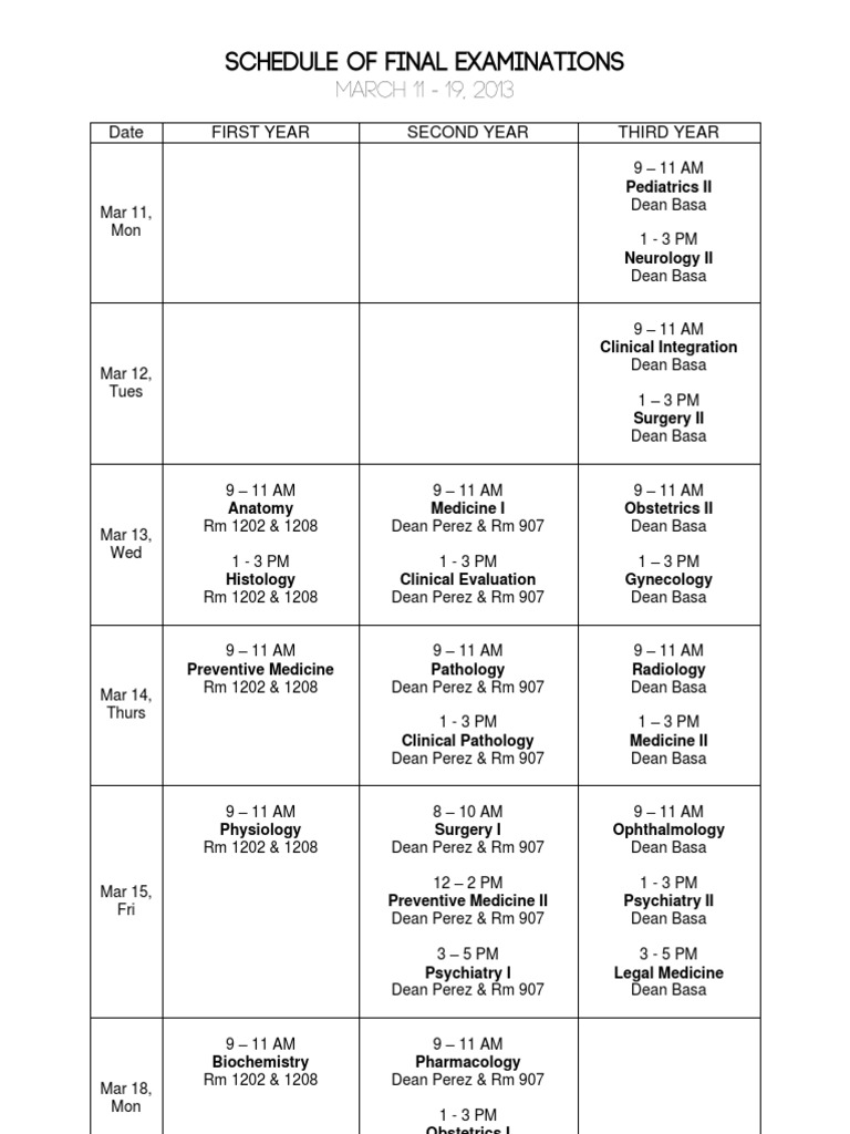Schedule of Final Examinations | PDF