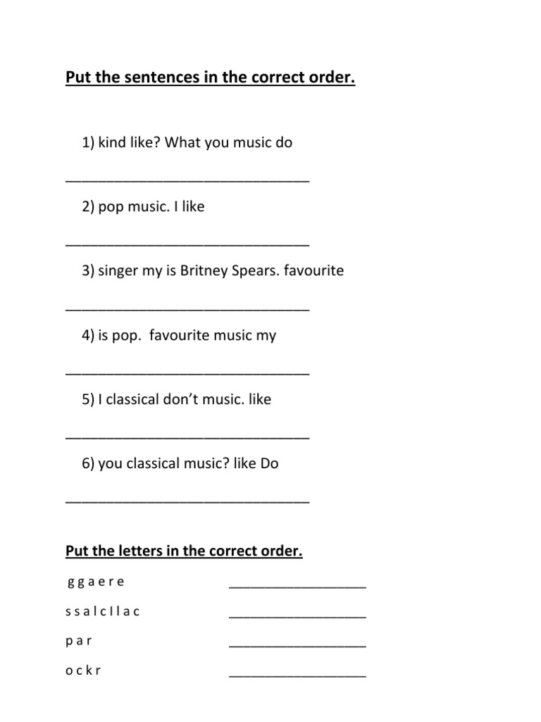 Sentence and Letter Ordering Exercise | PDF