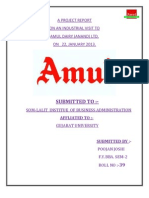 A Project Report On An Industrial Visit To Amul Dairy (Anand) Ltd. ON 22, JANUARY 2013