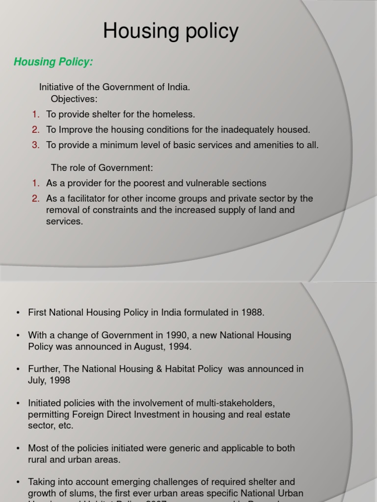 Housing Policy | PDF | Affordable Housing | Slum