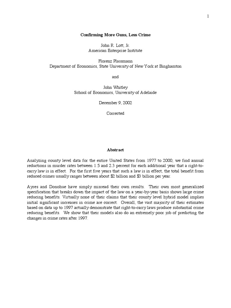 Confirming More Guns. Less Crime PDF Instrumental Variable Statistics