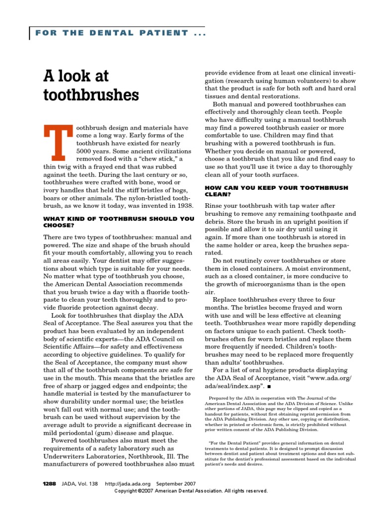 A Look at Toothbrushes: For The Dental Patient .. | PDF | Toothbrush ...