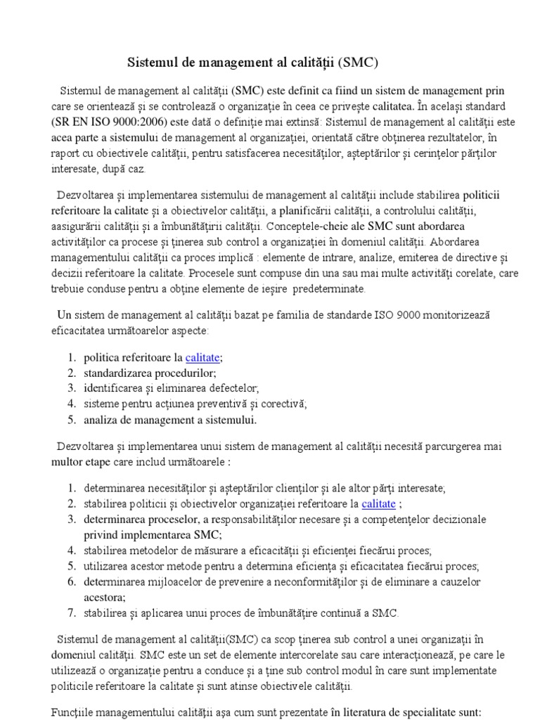 Sistemul de Management Al Calitatii | PDF