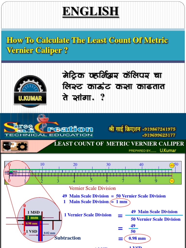 Least Count of Metric Vernier Caliper ( English )