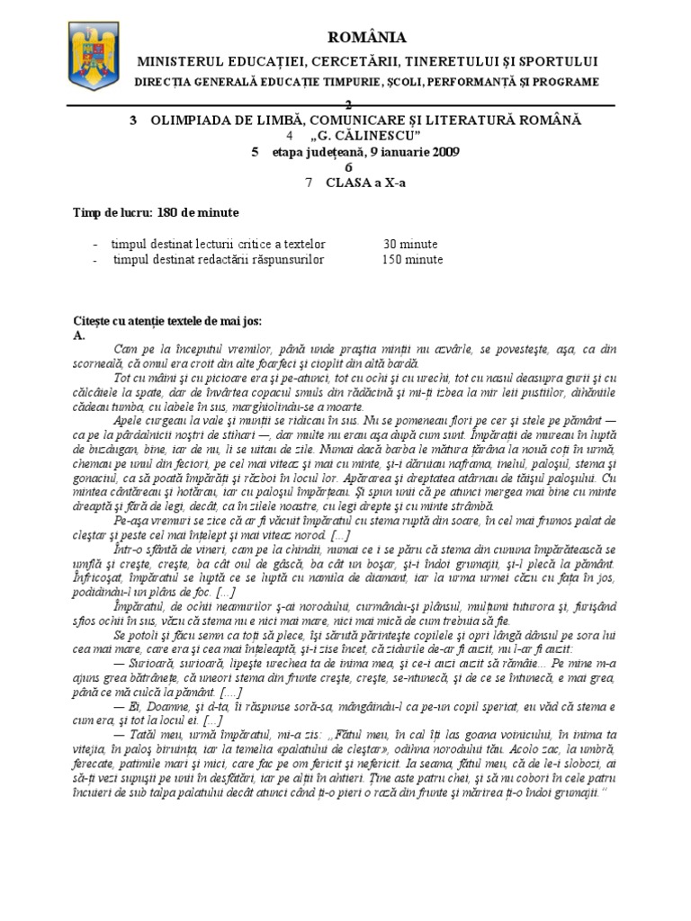 Subiecte Olimpiada Romana Clasa A XA PDF