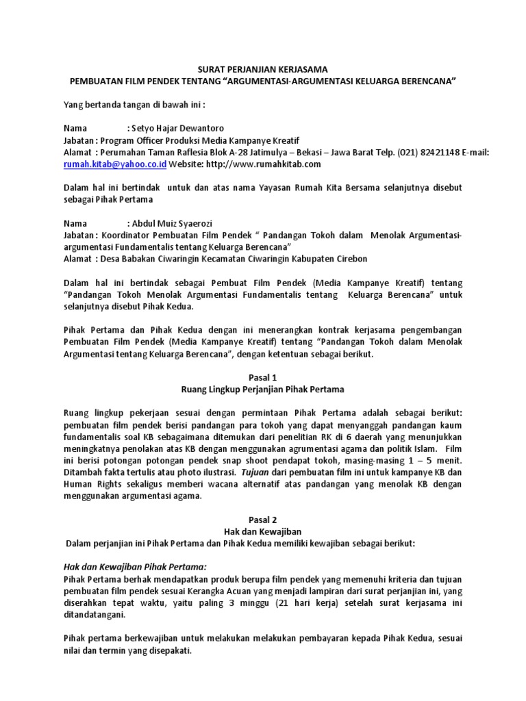 Contoh kontrak perjanjian