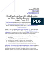 Noted Academics From LSE UCL Imperial and Bristol Join High-Frequency Trading Leaders Forum 2013