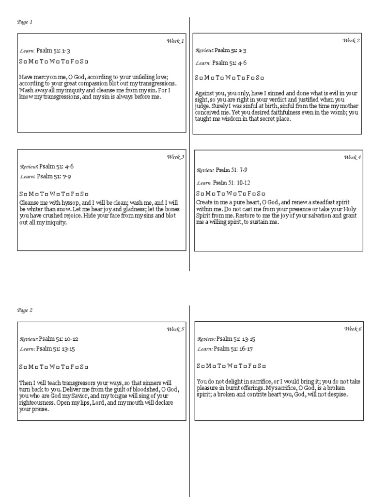 Psalm 51 Study Guide: Weekly Lessons | PDF