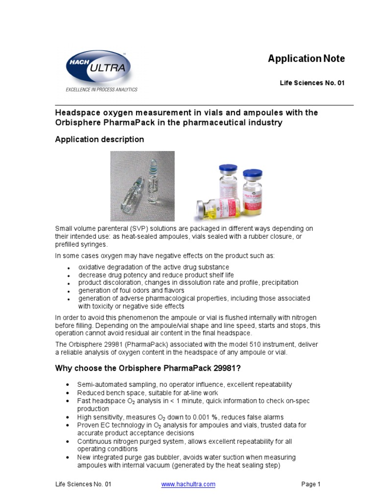 Headspace Oxygen Measurement in Vials and Ampoules PDF Sensor Oxygen