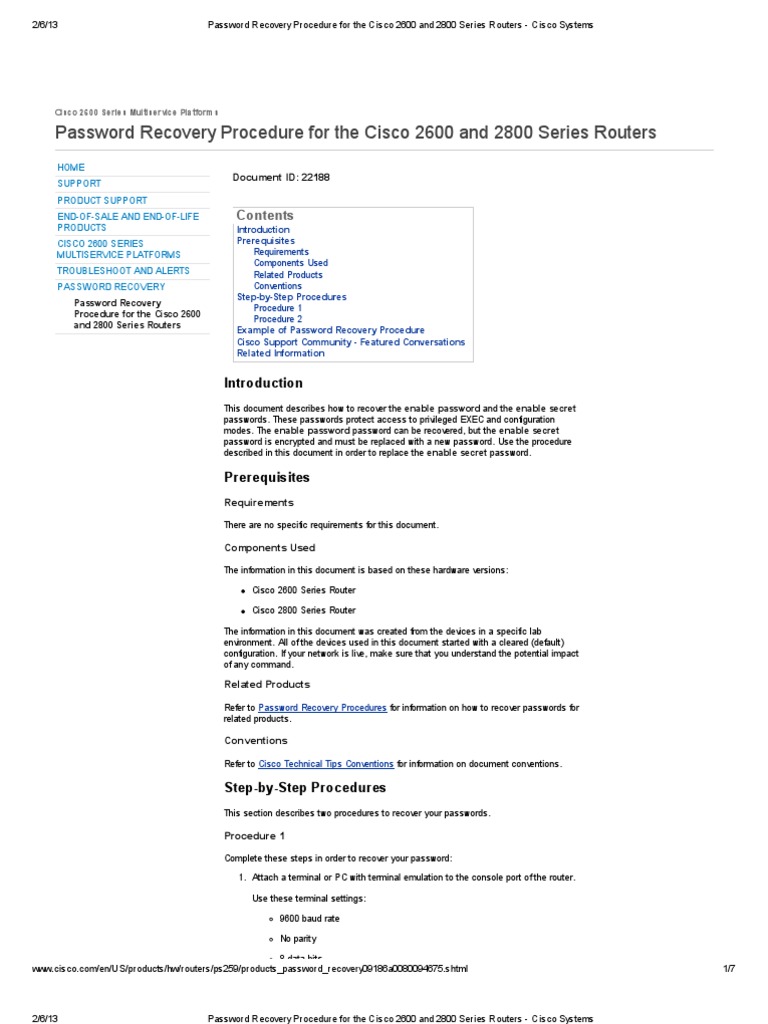 Cisco 2600/2800 Password Recovery Guide | PDF | Booting | Password