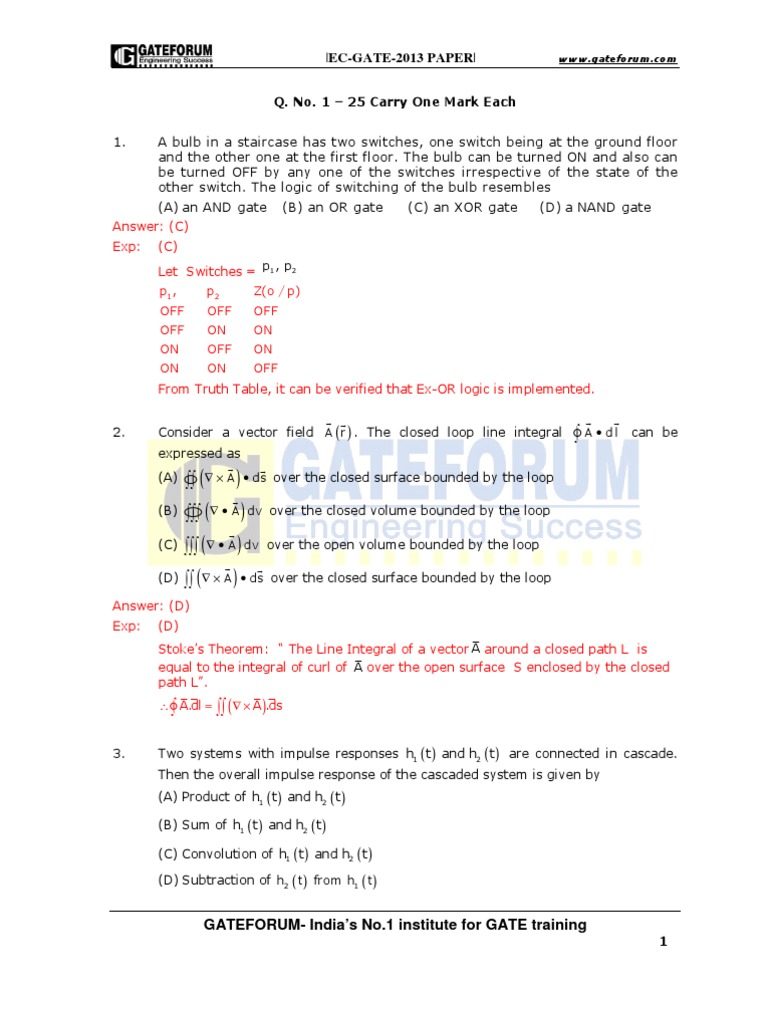 GATE 2013 Question Paper With Answer Key For EC | PDF