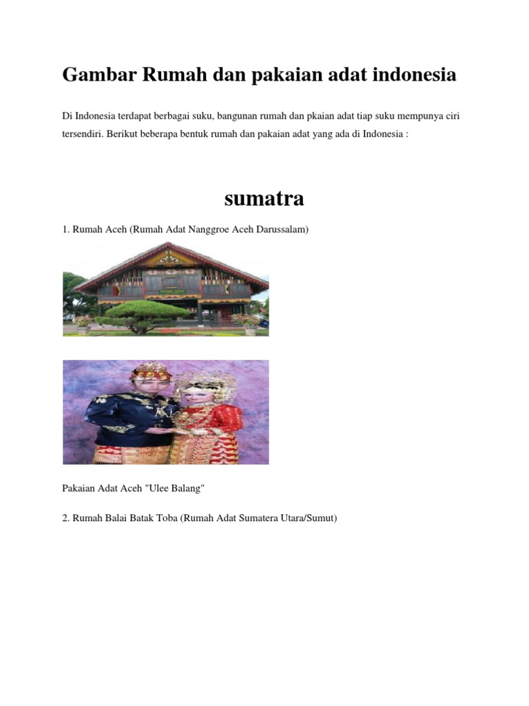 Gambar Rumah Dan Pakaian  Adat  Indonesia 