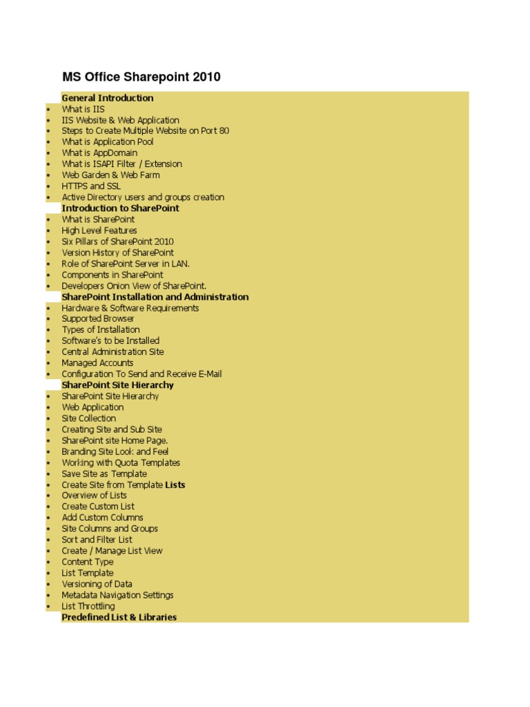 MS Office Sharepoint 2010 Features and Configuration Guide | PDF ...