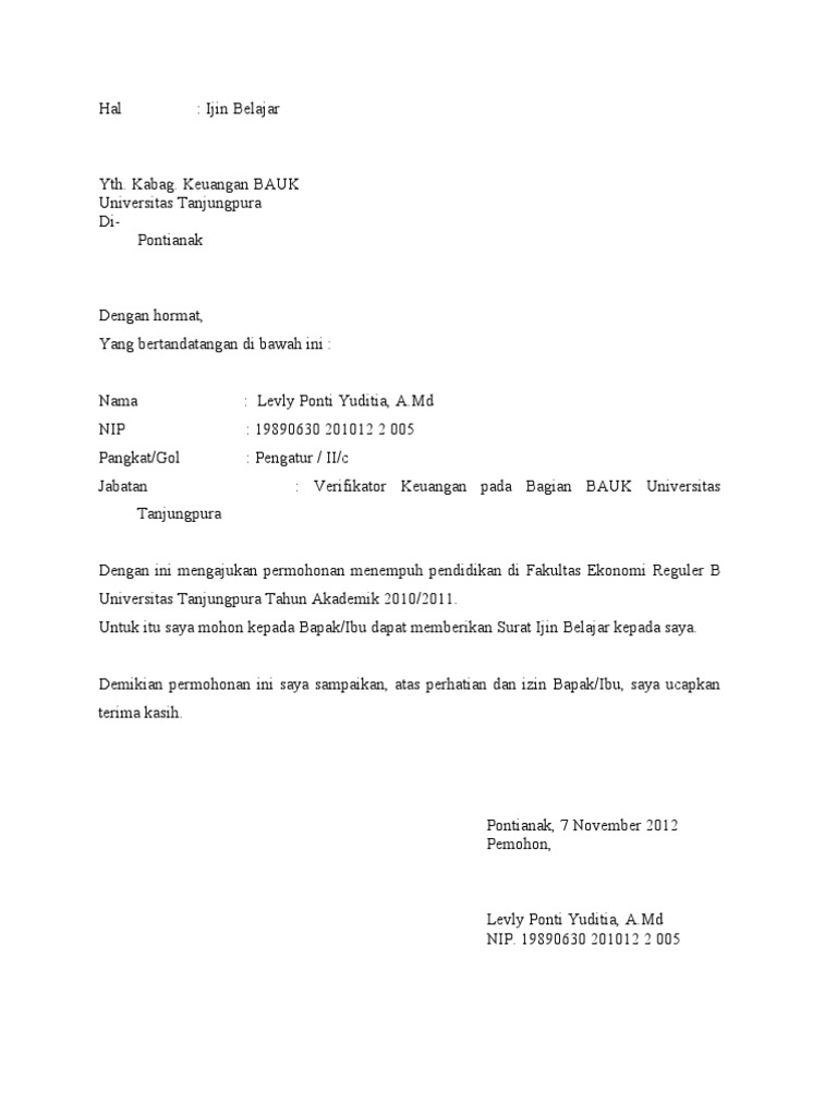 Surat Permohonan Izin Kuliah | PDF