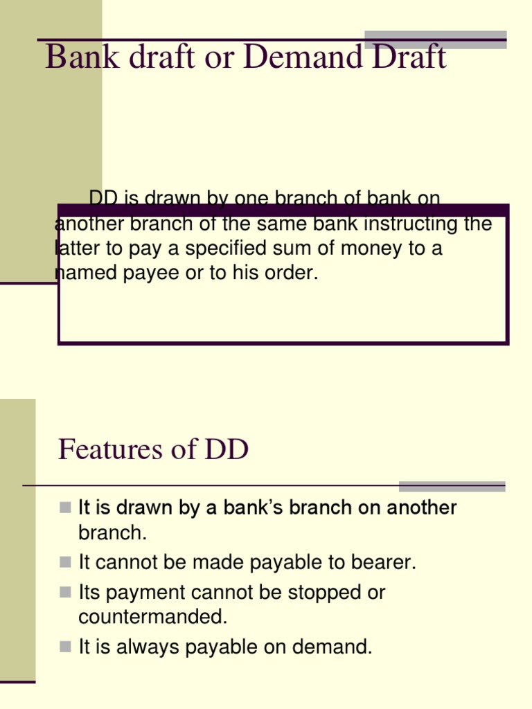 Bank Draft or Demand Draft Negotiable Instrument Cheque