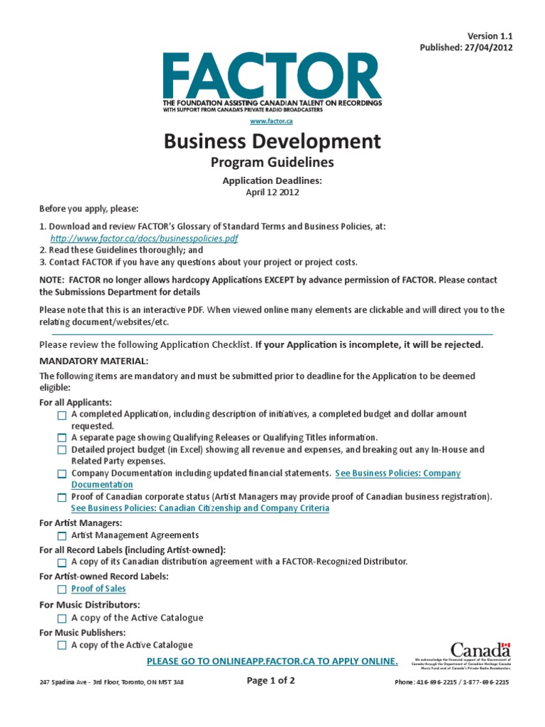 Business Development Program Guidelines | PDF | Record Label | Music ...