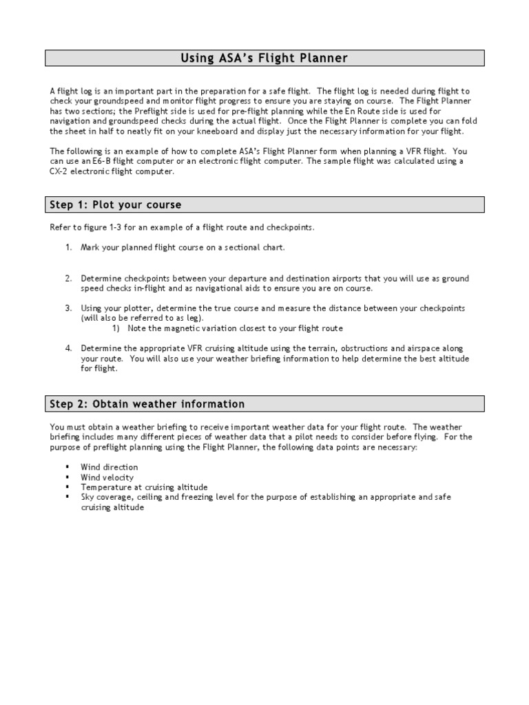 Asa s flight planner instructions visual flight rules transponder