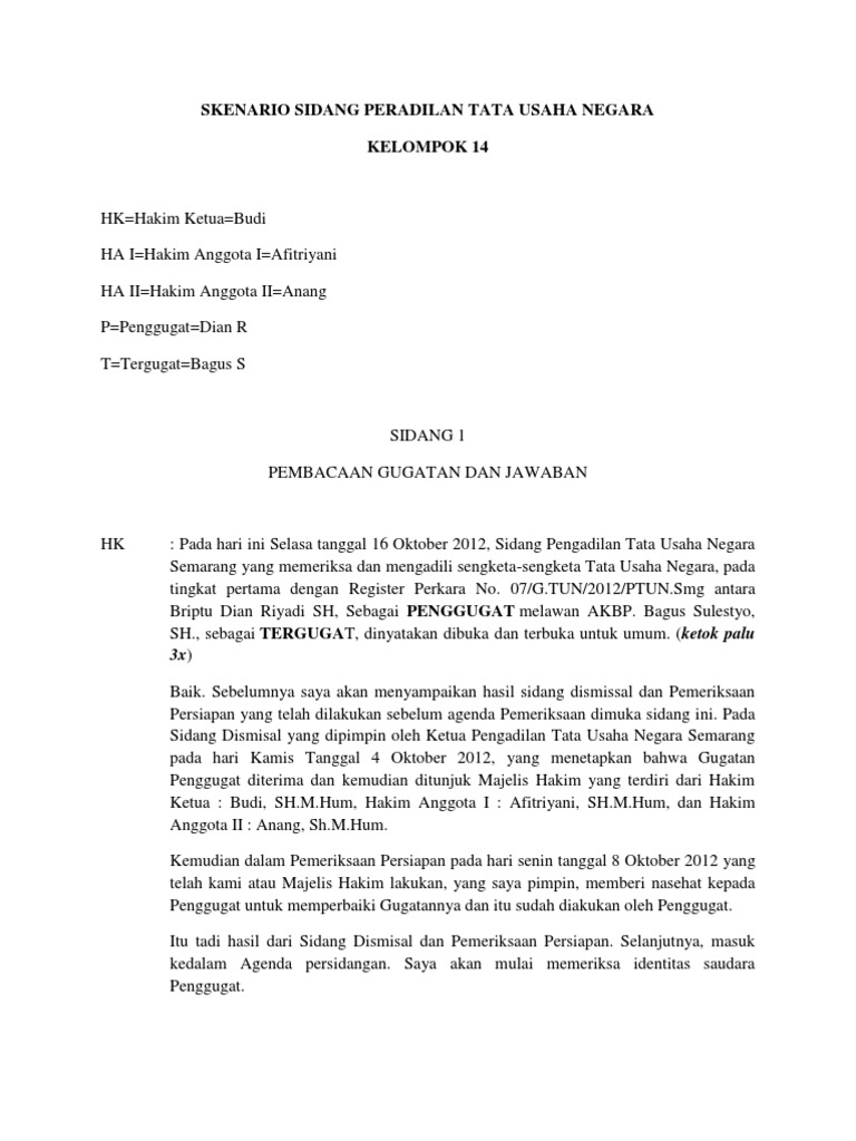 Skenario Sidang Peradilan Tata Usaha Negara