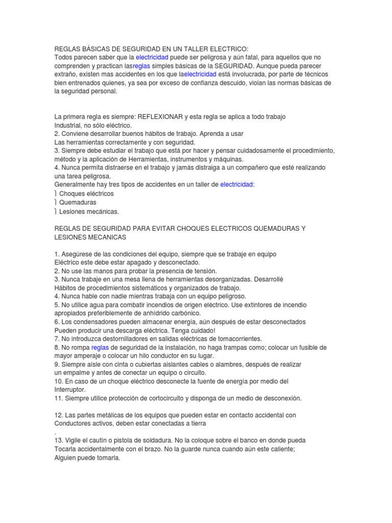 Seguridad en Talleres de Electricidad | PDF | Descarga eléctrica ...