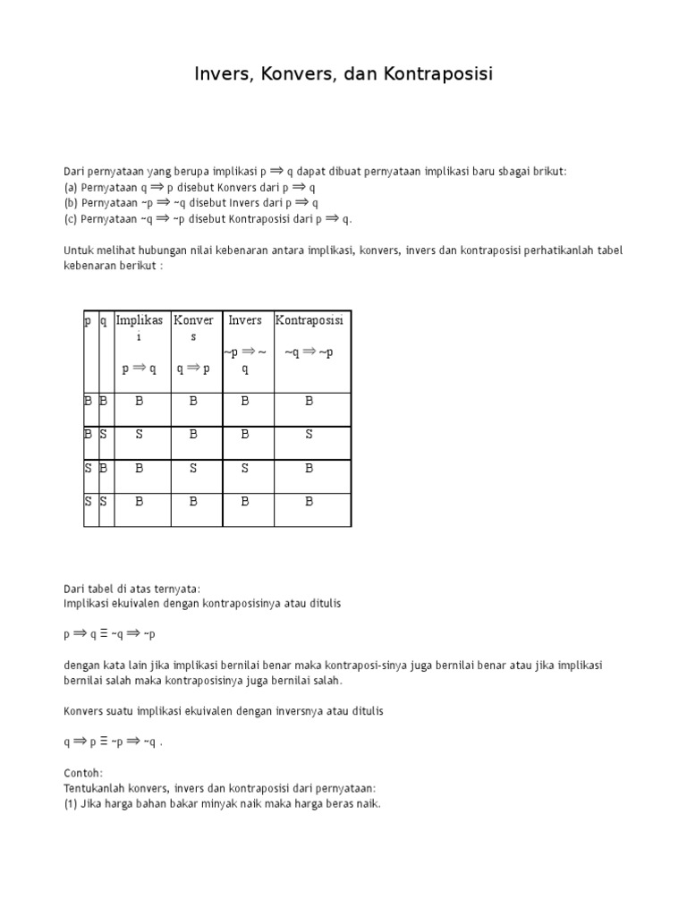 Invers, Konvers, Kontraposisi | PDF