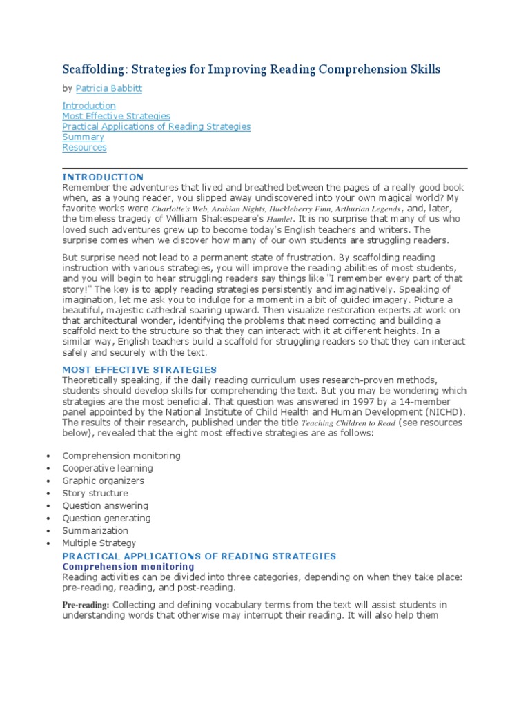 Scaffolding Reading Comprehension Reading (Process)