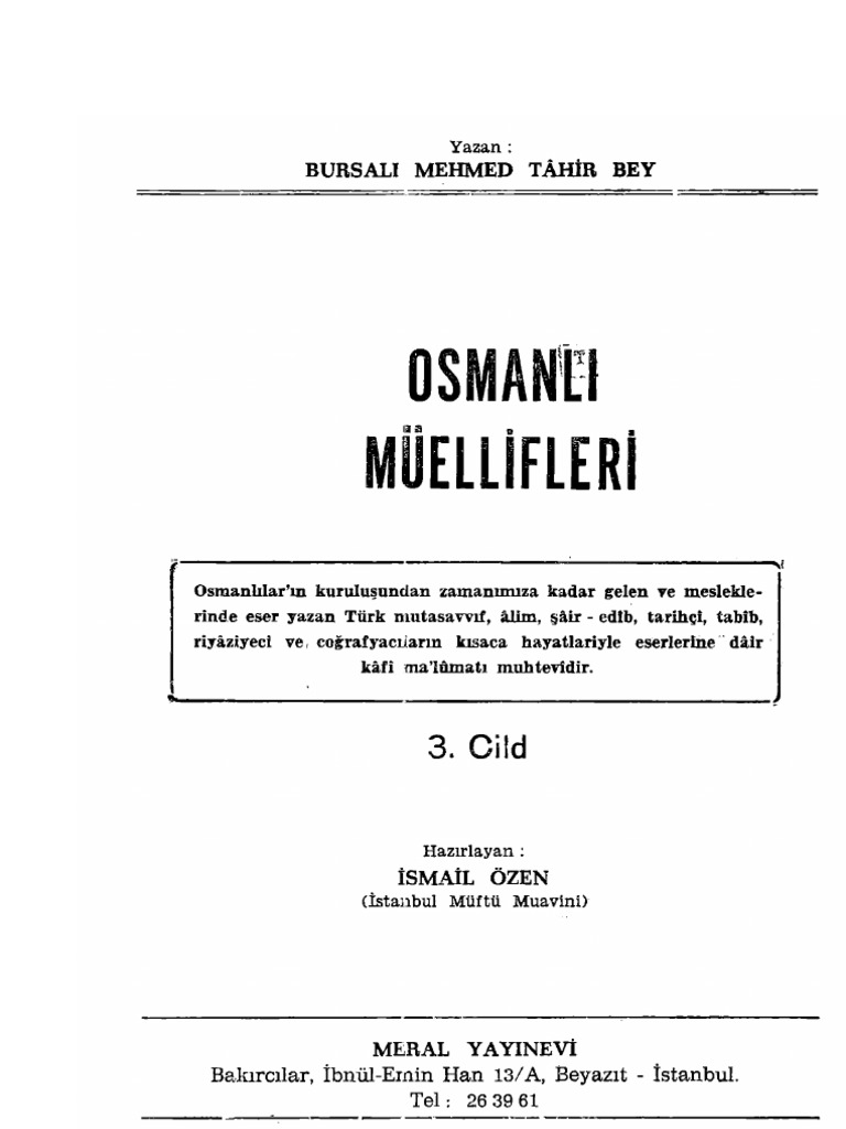 Bursali Mehmed Tahir Osmanli Muellifleri Iii Pdf