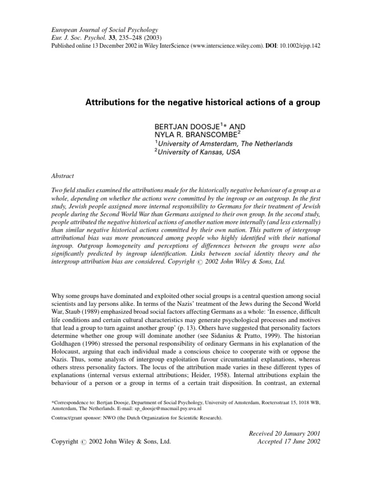 Attributions For The Negative Historical Actions of A Group | PDF ...