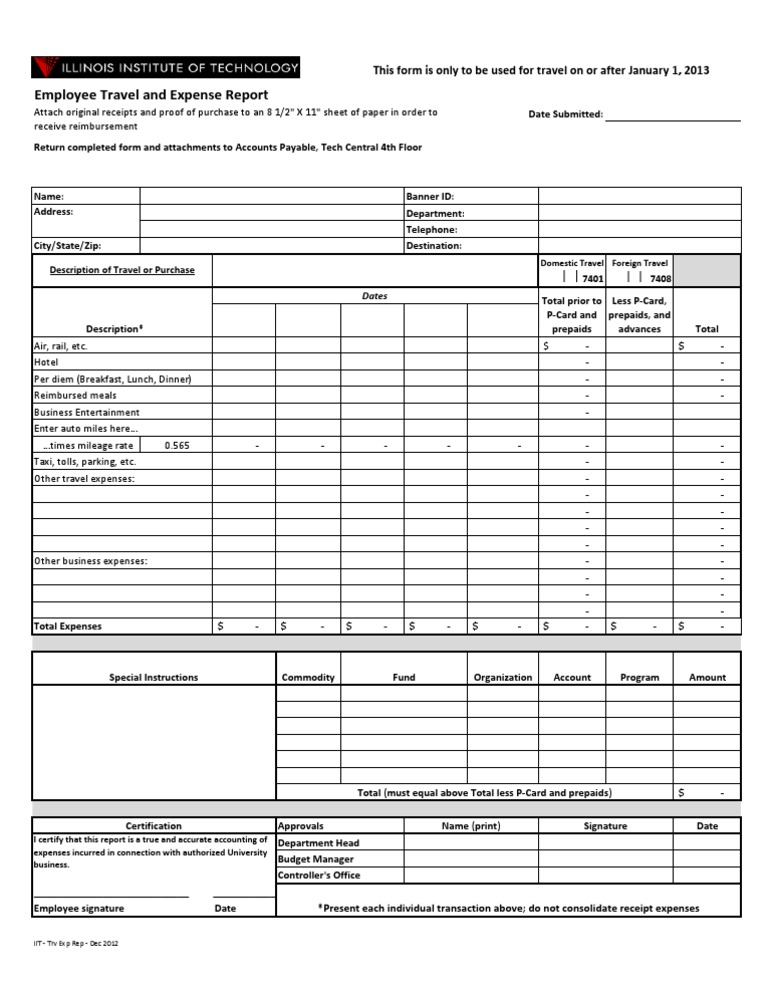Employee Travel and Expense Report: This Form Is Only To Be Used For ...